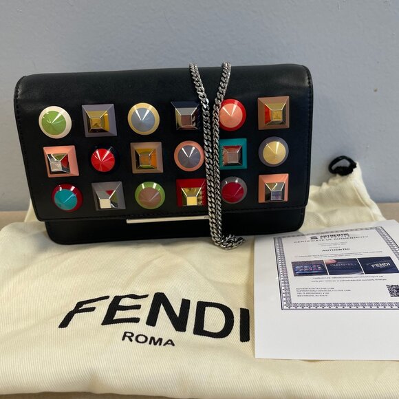Fendi Rainbow Studded Black Calfskin Leather Tube Wallet on a Chain - Preowned - Picture 5 of 16